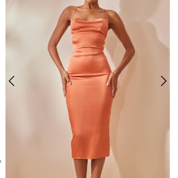 NWOT Strappy Back Cowl Neck Satin Midi Dress - XS - Picture 1 of 6